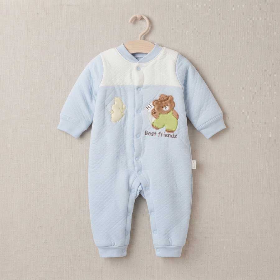 Baby Quilted Romper - Blue Best Friends Bear - 0-1 Year