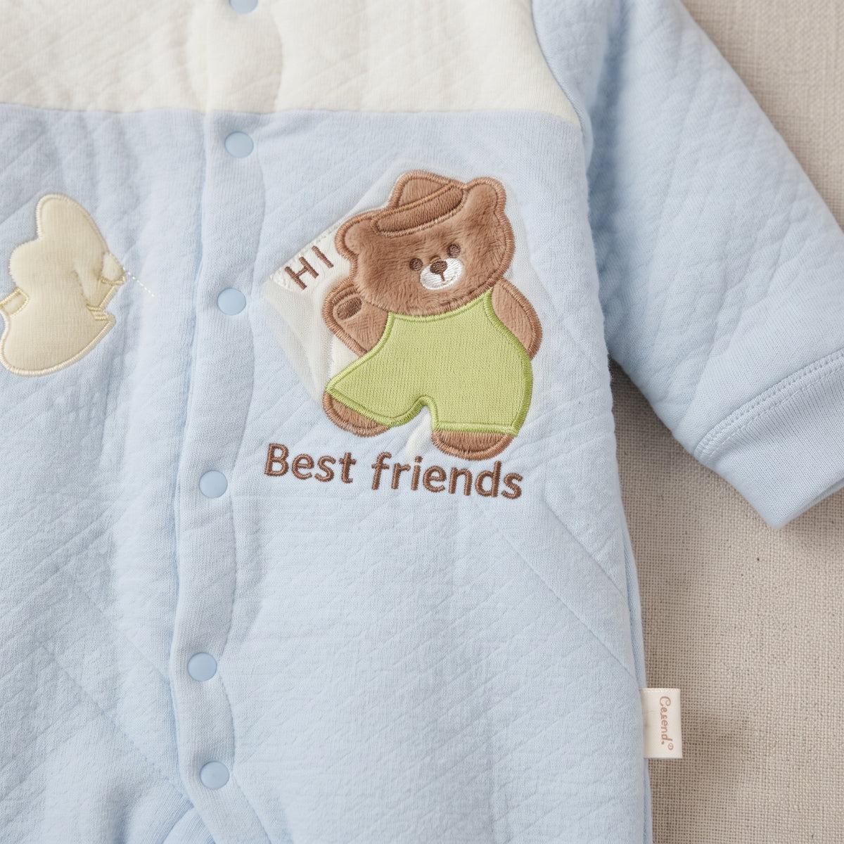 Baby Quilted Romper - Blue Best Friends Bear - 0-1 Year