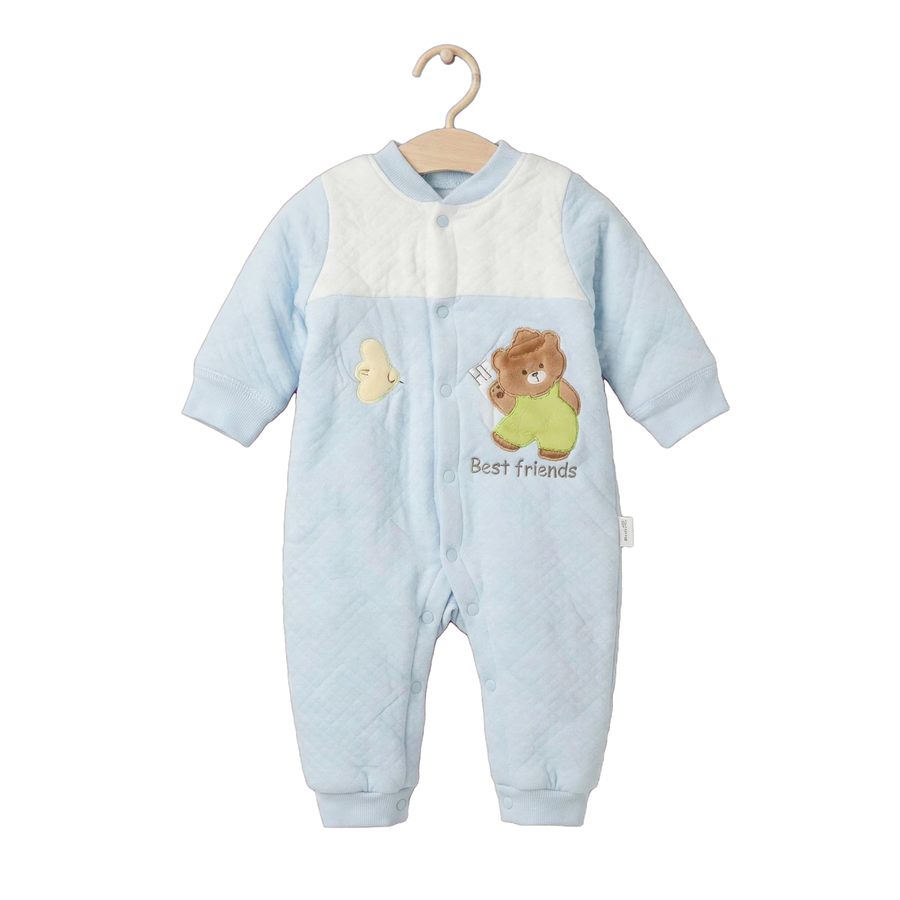 Baby Quilted Romper - Blue Best Friends Bear - 0-3 Months
