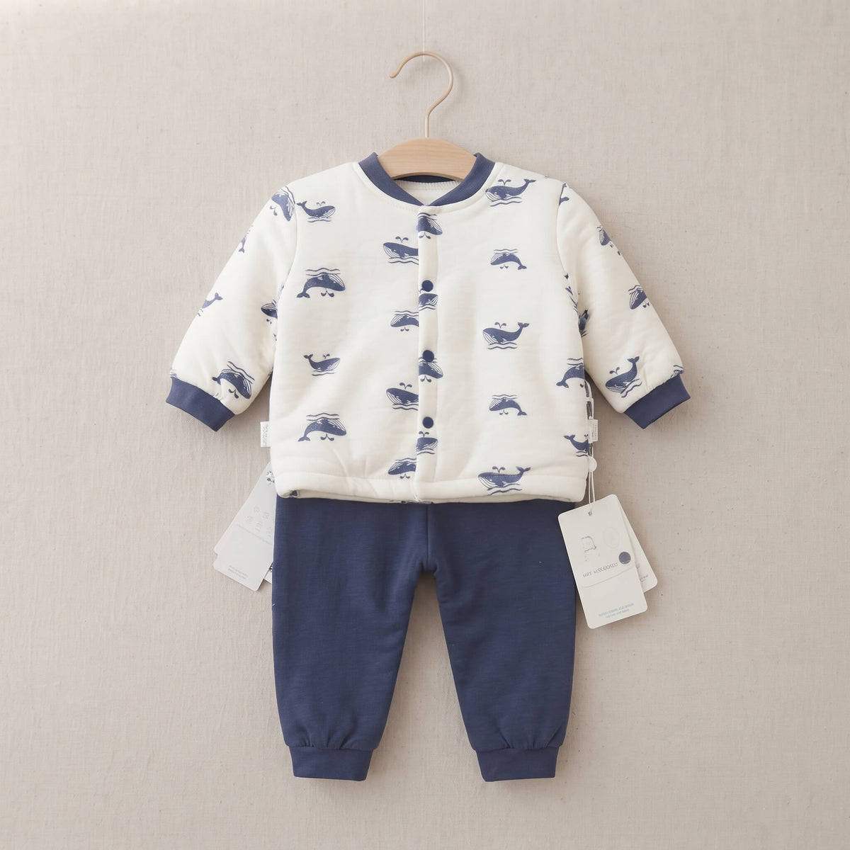 Baby Padded Jacket & Pants Set - Navy Whale Print