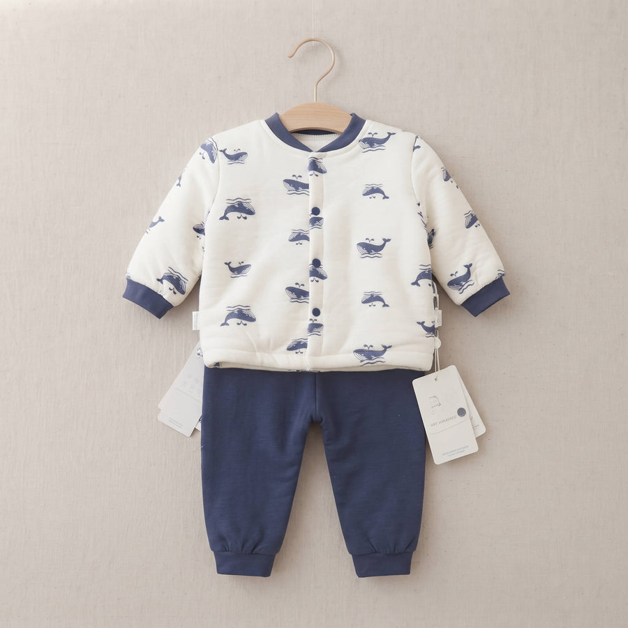 Baby Padded Jacket & Pants Set - Navy Whale Print