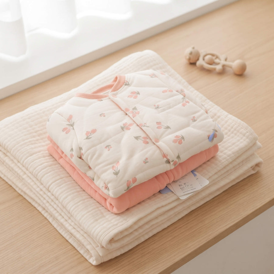 Baby Quilted Jacket & Pants Set - Peach Cherry Print