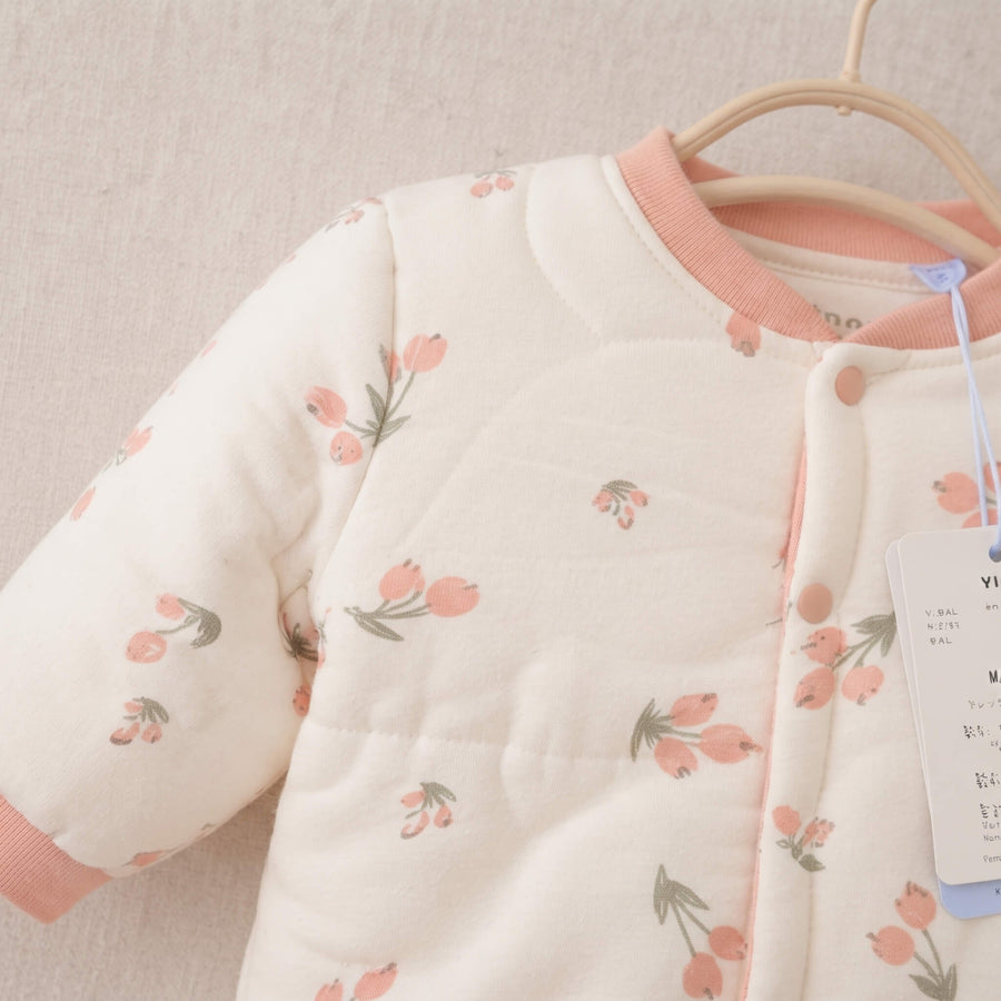 Baby Quilted Jacket & Pants Set - Peach Cherry Print