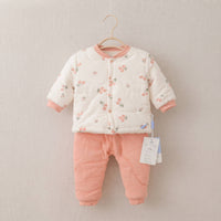 Baby Quilted Jacket & Pants Set - Peach Cherry Print