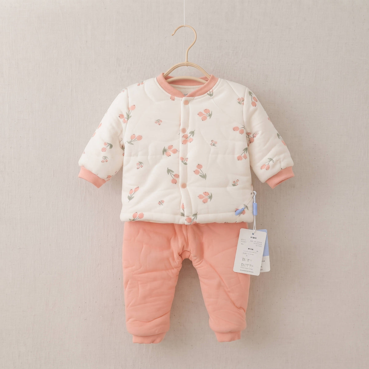 Baby Quilted Jacket & Pants Set - Peach Cherry Print