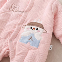 Cute Pink Quilted Baby Romper – Bear & Crown Design | 0–1 Year