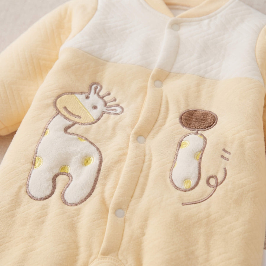 Cute Giraffe Baby Romper – Quilted Full Sleeve Jumpsuit | 0–1 Year