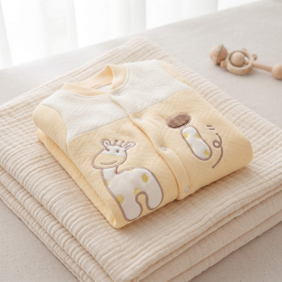 Cute Giraffe Baby Romper – Quilted Full Sleeve Jumpsuit | 0–1 Year