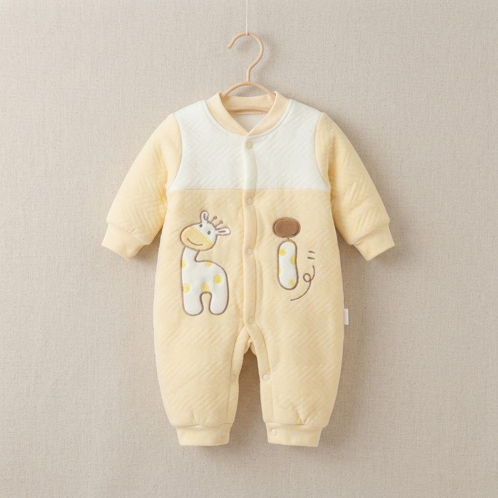 Cute Giraffe Baby Romper – Quilted Full Sleeve Jumpsuit | 0–1 Year